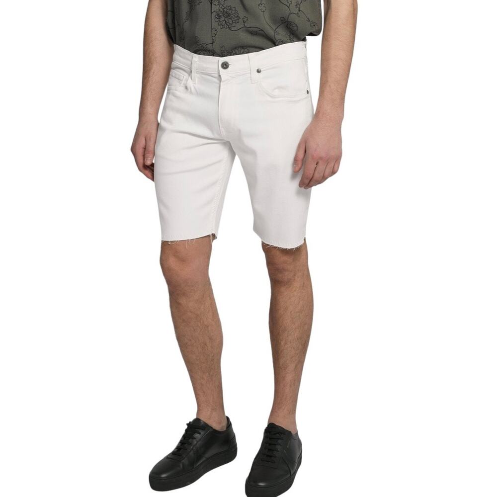 NWT PAIGE Federal Iced Frost White Denim Raw Hem Cut Off Summer Jean Shorts 30